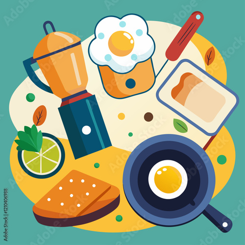 Breakfast image. Cartoon style. Vector illustration.