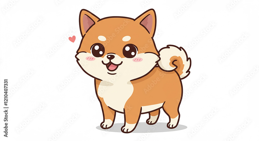 Fototapeta premium Adorable Cartoon Shiba Inu Puppy Dog Cute Anime Style Pet Illustration Happy Dog