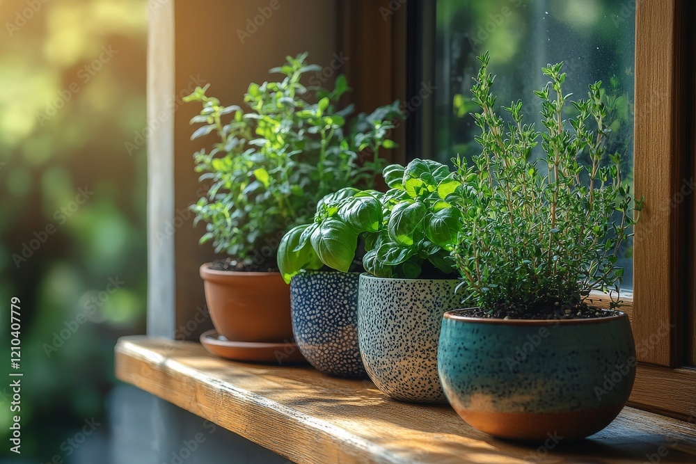 custom made wallpaper toronto digital"Elegantly Designed Modern Kitchen Garden with Lush Potted Plants, Bringing Nature Indoors"