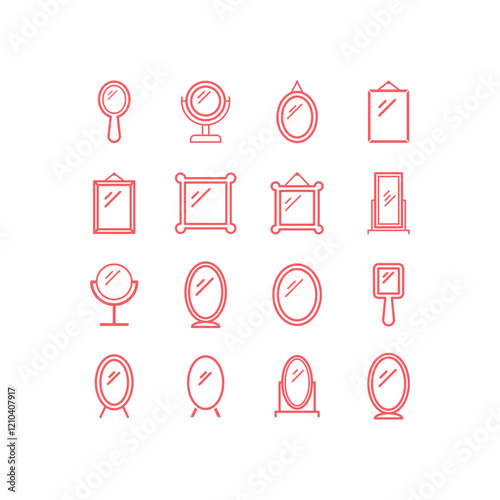 Mirror line icons set in flat design with element for web site design and mobile apps. Modern infographic logo and symbol. Mirror vector line pictogram.