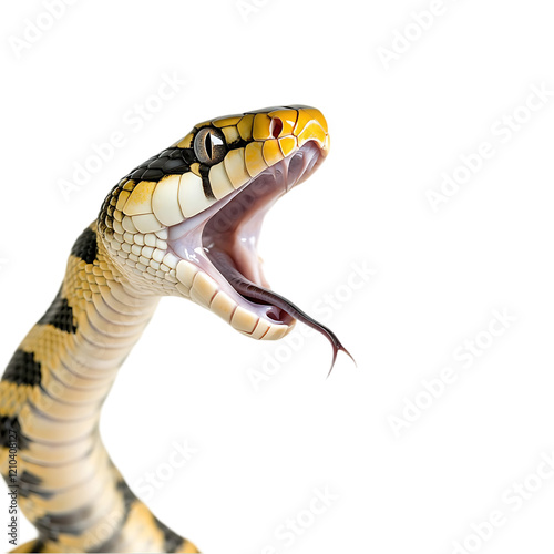 Close up of a dangerous serious venomous snake, opened mouth, isolated on transparent background photo