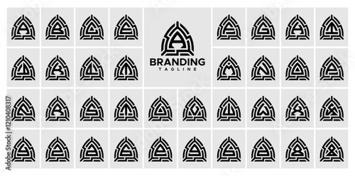 Digital line dome initial letter A-Z logo bundle