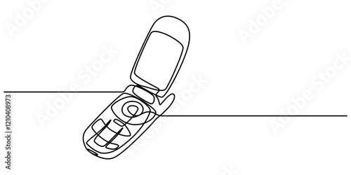Retro phones one line continuous drawing. flip mobile phones. Vector linear illustration, One single line drawing of old retro flip cellular phone. Vintage classic mobile phone to communicate concept.