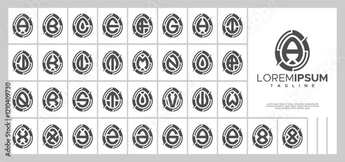Digital egg shape initial letter A-Z logo bundle