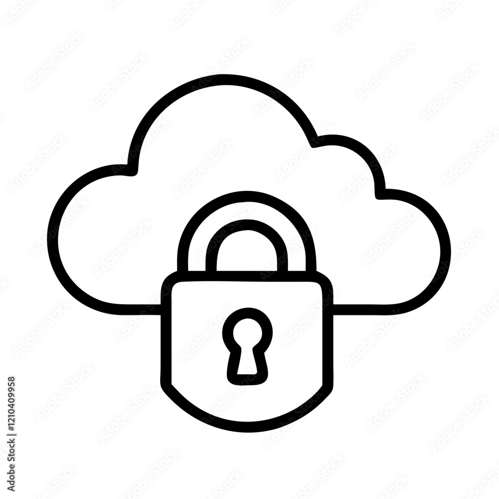 secure cloud icon, secure cloud line art - simple line art of secure cloud, perfect for secure cloud logos and icons