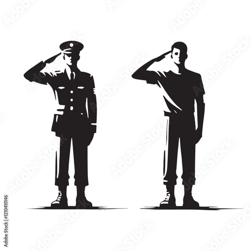 Printable set of saluting man silhouette digital art for crafting unique logos posters and artworks - man saluting vector set - man saluting illustrations set
