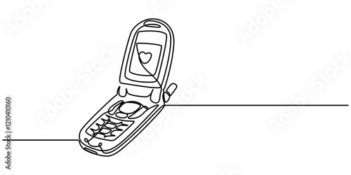 Retro phones one line continuous drawing. flip mobile phones. Vector linear illustration, One single line drawing of old retro flip cellular phone. Vintage classic mobile phone to communicate concept.
