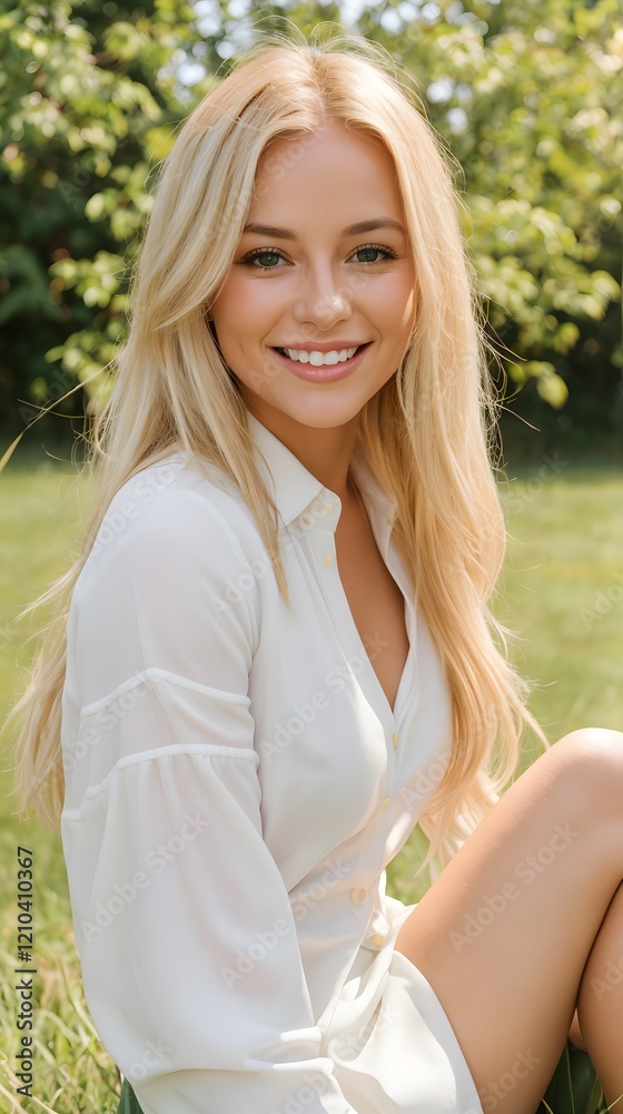 Naklejka premium Smiling Woman in a Natural Setting