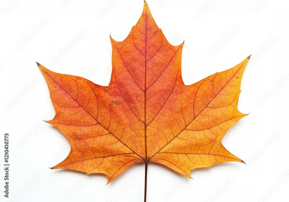 A dried red maple leaf with intricate veins and a natural gradient of autumn colors symbolizing seasonal beauty isolated on a white background A dried red maple leaf with intricate veins and a natural gradient of autumn colors symbolizing seasonal beauty isolated on a white background