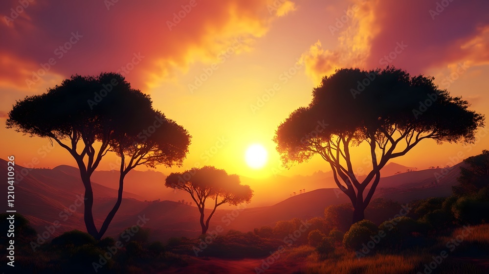 Beautiful Sunset Over a Tranquil Landscape Beautiful Sunset Over a Tranquil Landscape