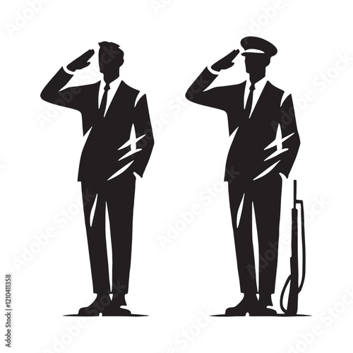 Realistic set of saluting man silhouette digital art designed for professional and artistic designs - man saluting vector set - man saluting illustrations set
