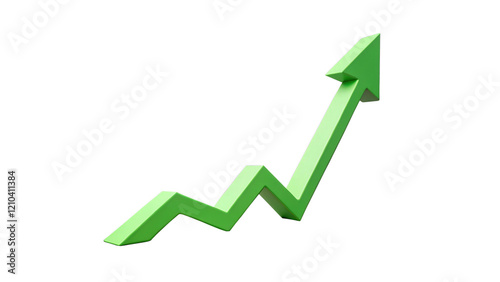 3D green arrow growing upward icon, symbolizing success and financial growth. Minimal cartoon-style design with a vibrant green arrow soaring upward, isolated on a purple background. 