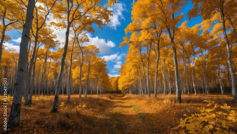 Fototapeta premium Autumn serenity in a beech forest with yellow leaves