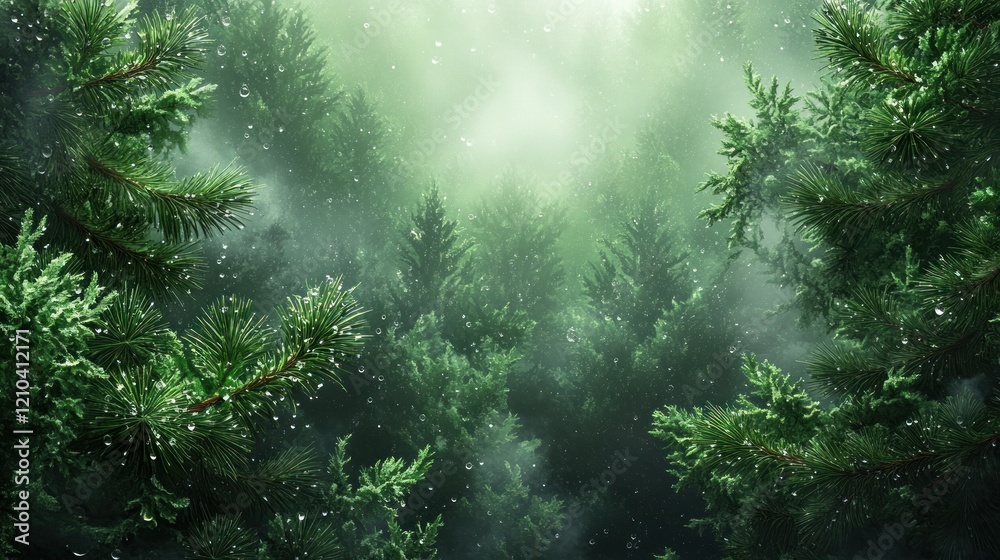 Misty evergreen forest with rain or snow. Misty evergreen forest with rain or snow.