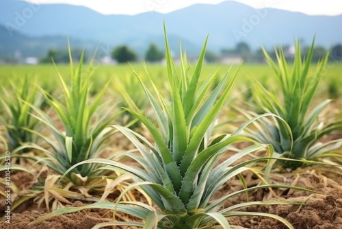 Cultivated Pineapple Plant in the Fields of Chiang Rai Province, Thailand - A Favorite Exotic Fruit of Asia photo