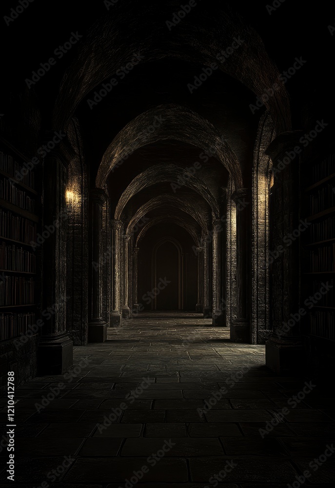 Dark Mysterious Library Hallway Digital Art Background Dark Mysterious Library Hallway Digital Art Background