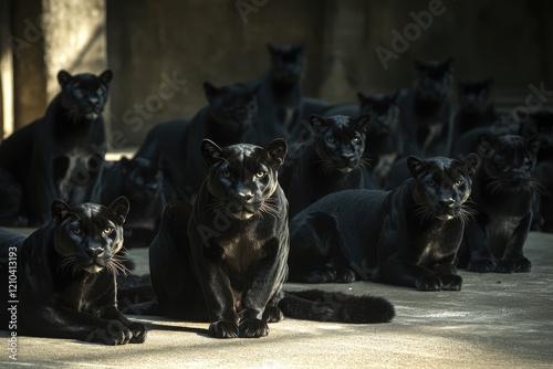 Majestic Black Panthers Resting In A Group photo