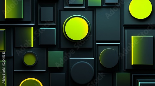 Abstract Geometric Shapes: A Dark Green and Lime Green 3D Composition