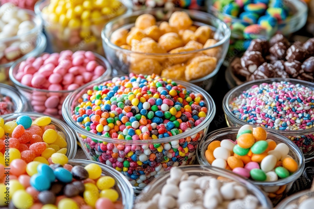 Colorful Candy Selection in Bowls Delicious Sweets Variety Colorful Candy Selection in Bowls Delicious Sweets Variety