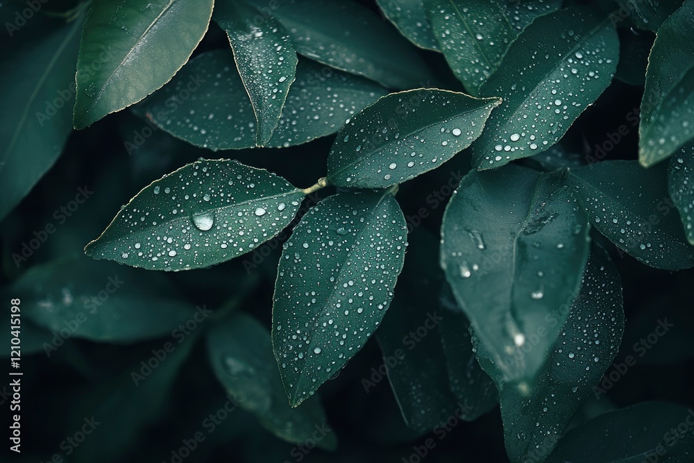 Fototapeta premium Dewdrops on Lush Green Leaves Nature Photography