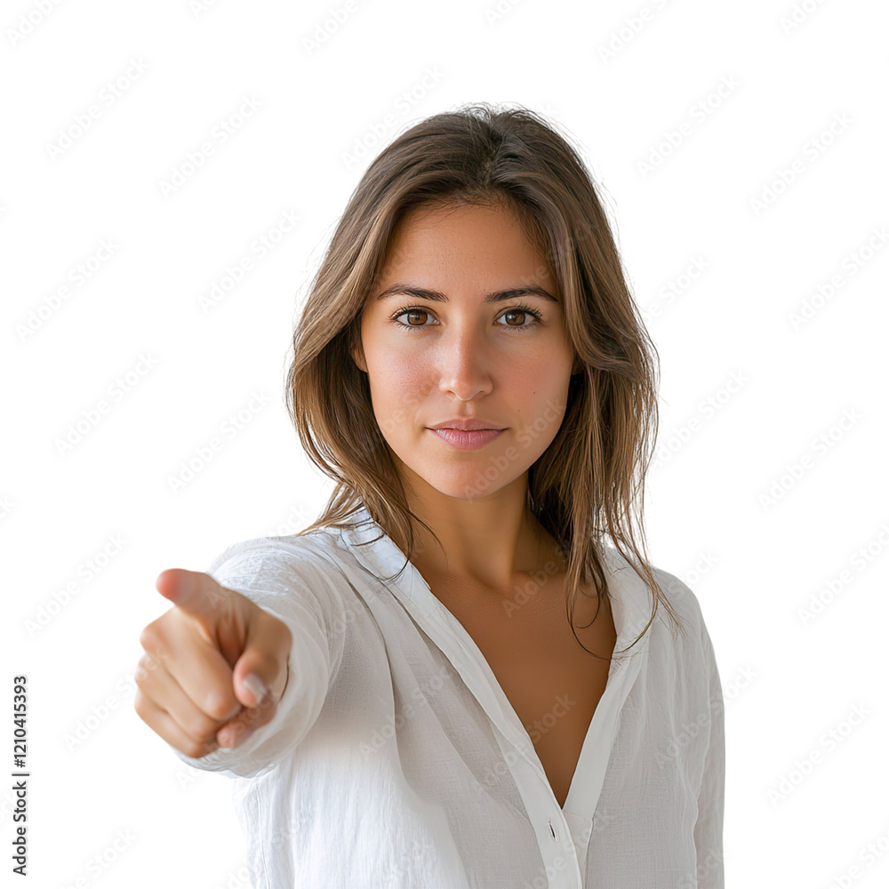 A confident woman pointing forward with a determined expression, embodying strength and leadership A confident woman pointing forward with a determined expression, embodying strength and leadership