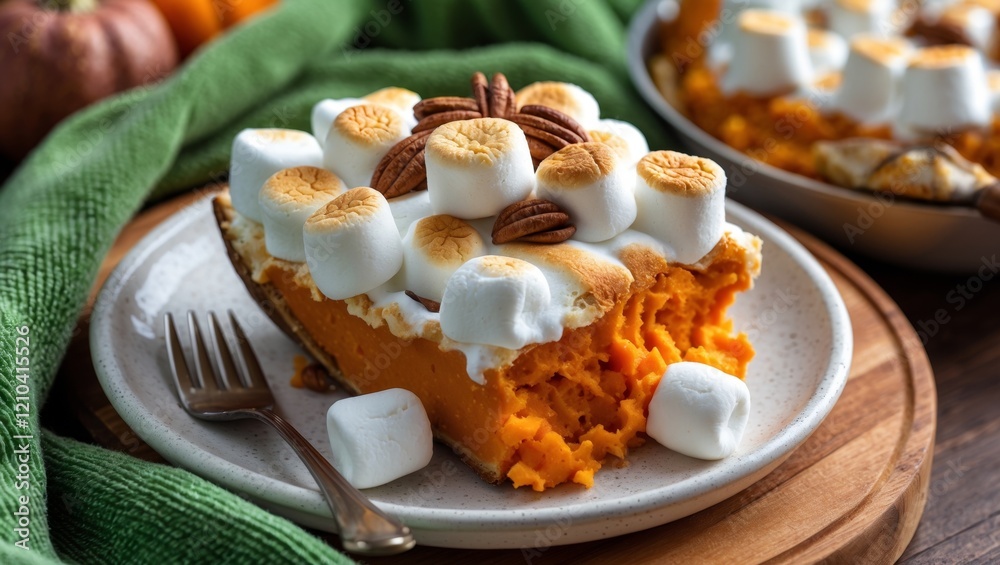 Delicious thanksgiving sweet potato casserole close up Delicious thanksgiving sweet potato casserole close up