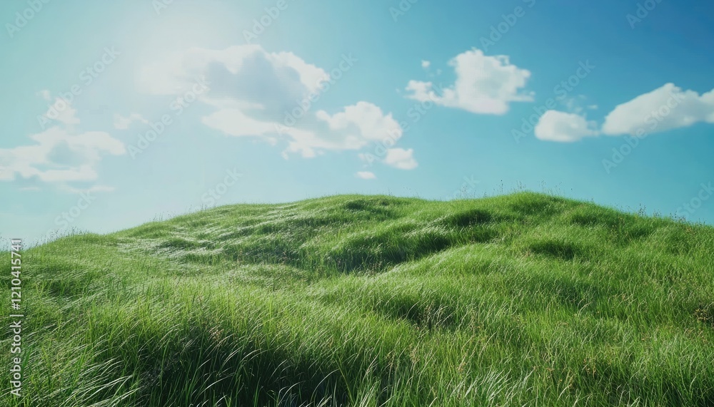 Lush green grass hills under bright blue sky nature landscape outdoor serenity wide viewpoint tranquil scene Lush green grass hills under bright blue sky nature landscape outdoor serenity wide viewpoint tranquil scene