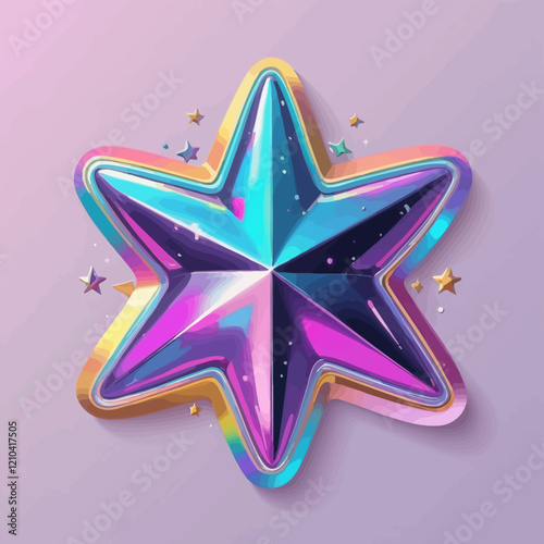 3D holographic star with metallic shine, vector illustration for Y2K retro cyber design. Isolated with bright reflective neon rainbow gradients, perfect for futuristic visuals