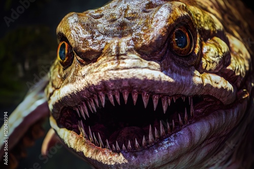 A Close Up Of A Fearsome Prehistoric Fish Creature photo