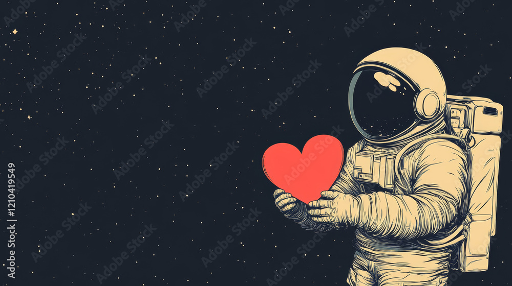 Astronaut in space offers a heart Cosmic love. Astronaut in space offers a heart Cosmic love.