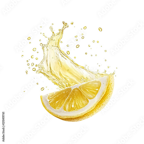 A Piece of Lemon Splashing on Transparent Background. PNG