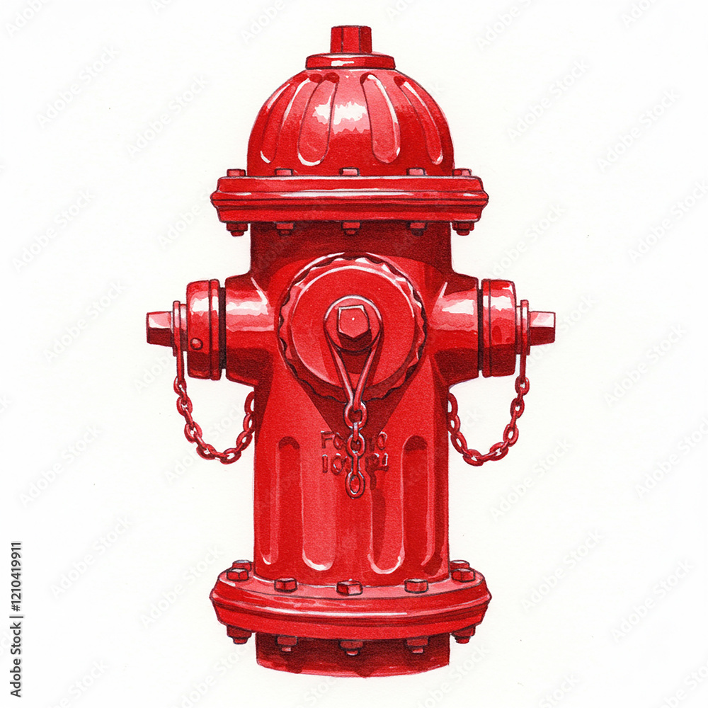 Classic Red Fire Hydrant City Street Safety Urban Fire Protection Equipment Illustration Classic Red Fire Hydrant City Street Safety Urban Fire Protection Equipment Illustration