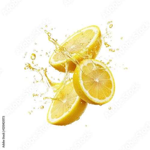Lemon Splashing on Transparent Background. PNG
