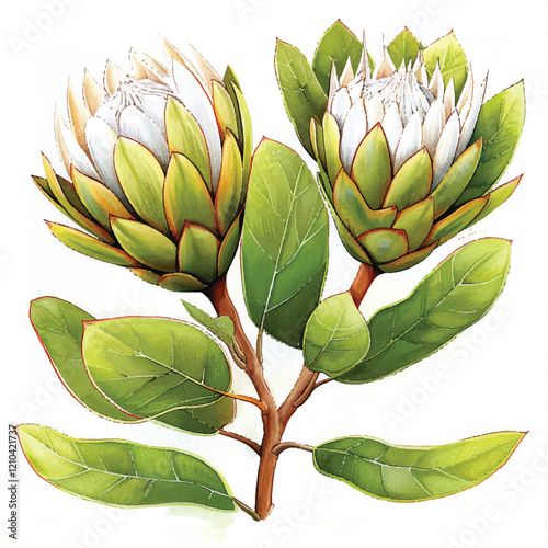 Watercolor Protea white background