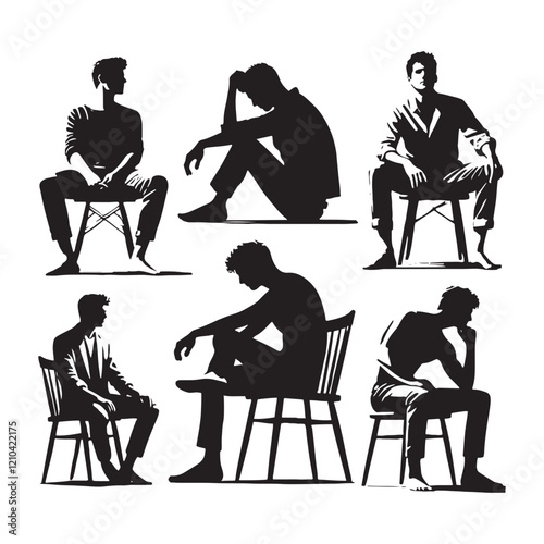 Bold set of sitting man silhouette digital art for standout creative design ideas - man sitting vector set - man sitting illustrations set
