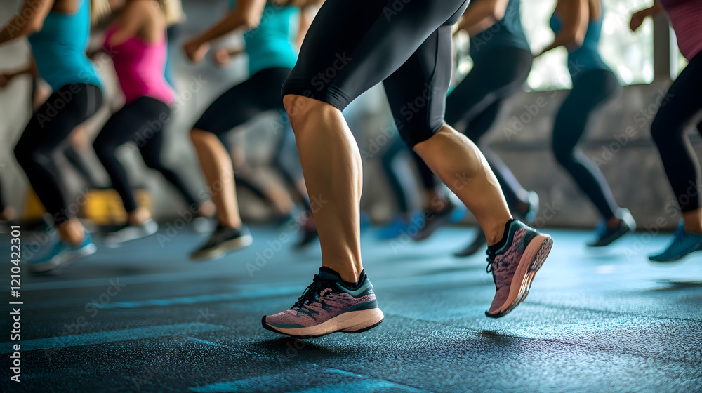 Fototapeta premium Group Fitness Class Energetic Cardio Workout at Gym Active Lifestyle and Health : Generative AI