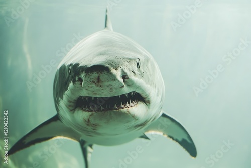 Great White Shark Underwater Close Up View photo