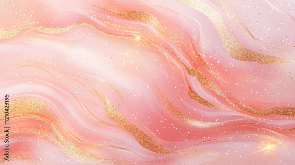 A mesmerizing abstract background showcasing a glowing pink and gold marble pattern, enhanced with sparkling glitter accents, creating a luxurious feel ideal for banners and posters. A mesmerizing abstract background showcasing a glowing pink and gold marble pattern, enhanced with sparkling glitter accents, creating a luxurious feel ideal for banners and posters.