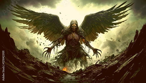 The angel of death. Creepy image for Halloween. Horror fantasy genre. Scary character from nightmares.