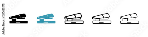 Stapler icons vector pack in black and blue colors