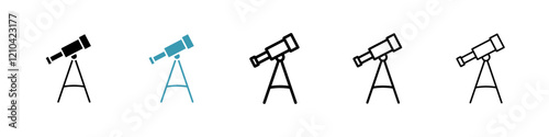 Telescope icons vector pack in black and blue colors