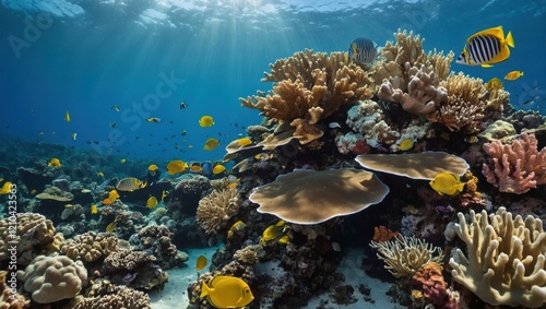 coral reef with swimming fish