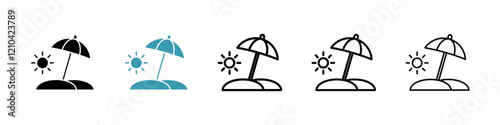 Beach icons vector pack in black and blue colors
