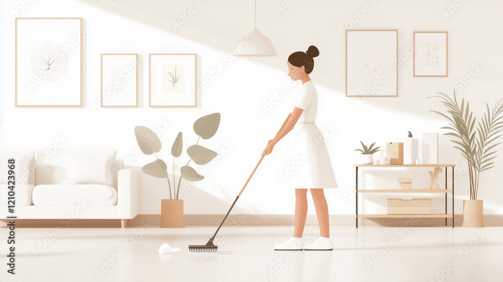House Cleaning Activities in a Cozy Living Space House Cleaning Activities in a Cozy Living Space