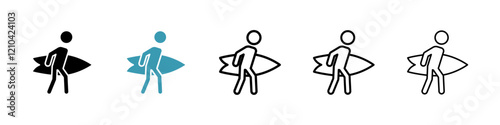 Surfer icons vector pack in black and blue colors