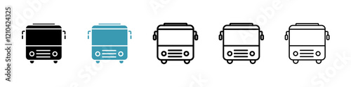Bus icons vector pack in black and blue colors