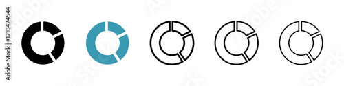 Donut chart icons vector pack in black and blue colors