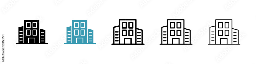 Office buildings icons vector pack in black and blue colors Office buildings icons vector pack in black and blue colors