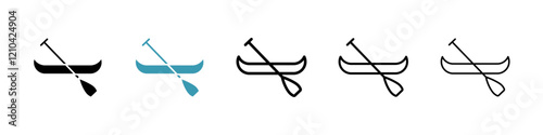Canoe icons vector pack in black and blue colors