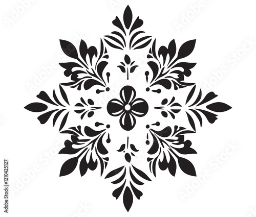 Abstract floral ornament, Silhouette mandala flower, Abstract floral design